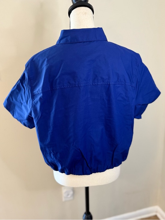 Banana Republic Factory vibrant blue crop button up top SZ XL - Picture 4 of 11
